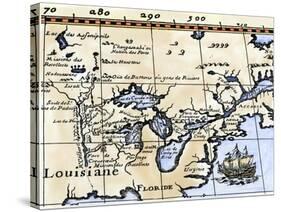 Hennepin's Map of New France and Louisiana - la Carte de la Nouvelle France, c.1683-null-Stretched Canvas