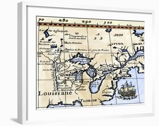 Hennepin's Map of New France and Louisiana - la Carte de la Nouvelle France, c.1683-null-Framed Giclee Print