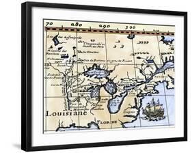 Hennepin's Map of New France and Louisiana - la Carte de la Nouvelle France, c.1683-null-Framed Giclee Print