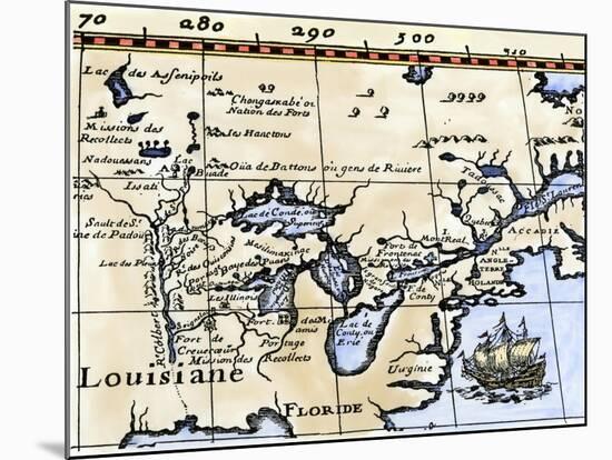 Hennepin's Map of New France and Louisiana - la Carte de la Nouvelle France, c.1683-null-Mounted Giclee Print