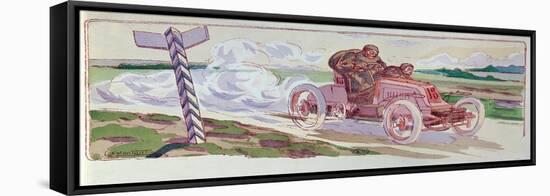 Henri Fournier in His Mors Competing in the Paris-Berlin Rally in 1901, c.1910-Ernest Montaut-Framed Stretched Canvas