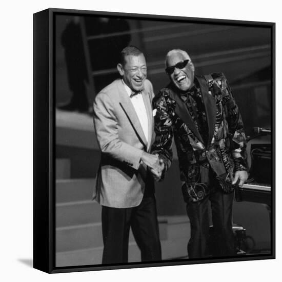 Henri Salvador and Ray Charles at the "Victoires De La Musique", France-DR-Framed Stretched Canvas