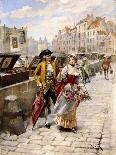 Gentleman and Flower Girl near Book Stalls by the Seine-Henri Victor Lesur-Mounted Giclee Print