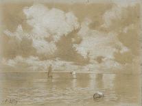 Mer calme avec à l'horizon des barques à voiles-Henri Zuber-Giclee Print