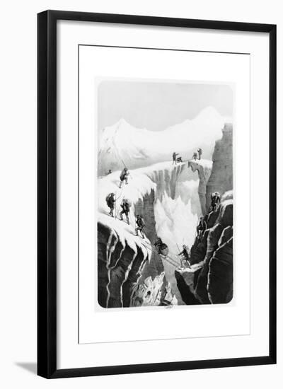 Henriette D'Angeville Crossing Crevasse on Mount Blanc in Company of Her Guides and Porters-null-Framed Giclee Print