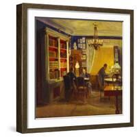 Henrik and Margrethe Dam with their Father Emil in the Drawing Room-Poul Friis Nybo-Framed Giclee Print