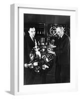 Henry and Edsel Ford with a Ford V8 Engine, C1940s-null-Framed Photographic Print