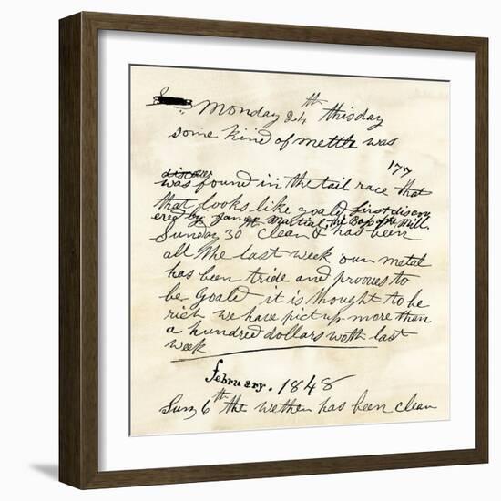 Henry Bigler's Diary Entry Marking James Marshall's Gold Discovery at Sutter's Mill, c.1848-null-Framed Giclee Print