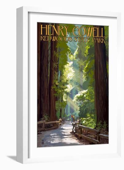 Henry Cowell Redwoods State Park - Pathway in Trees-Lantern Press-Framed Art Print