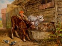 Boy with Calves and Trough-Henry Dawson-Giclee Print