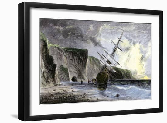 Henry Grinnell's Ship aground during the Search for the Lost Sir John Franklin Expedition, c.1853-null-Framed Premium Giclee Print