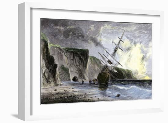 Henry Grinnell's Ship aground during the Search for the Lost Sir John Franklin Expedition, c.1853-null-Framed Giclee Print