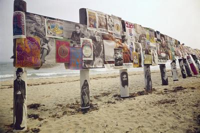 Display of Posters Mounted on Pilings in the Sand, Montauk Point, Long Island, New York, 1967