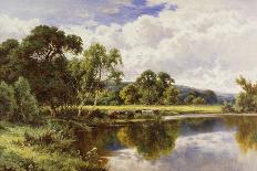 A Wooded River Landscape with Cattle-Henry H. Parker-Framed Stretched Canvas
