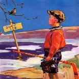 "Girl, Dog and Injured Bird," Country Gentleman Cover, November 1, 1935-Henry Hintermeister-Giclee Print