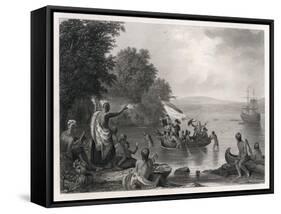 Henry Hudson Discovers the Hudson River-R.w. Weir-Framed Stretched Canvas