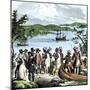 Henry Hudson Meeting with Native Americans Along the Hudson River, c.1609-null-Mounted Giclee Print