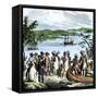 Henry Hudson Meeting with Native Americans Along the Hudson River, c.1609-null-Framed Stretched Canvas