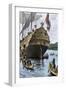 Henry Hudson's Ship, Half Moon, Arriving at Manhattan Island, c.1609-null-Framed Giclee Print