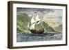 Henry Hudson's Ship, Half-Moon, Ascending the Hudson River, c.1609-null-Framed Giclee Print