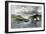 Henry Hudson's Ship, Half Moon, Meets Native Americans in the Hudson River Highlands, c.1609-null-Framed Giclee Print