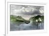 Henry Hudson's Ship, Half Moon, Meets Native Americans in the Hudson River Highlands, c.1609-null-Framed Giclee Print