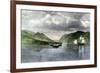 Henry Hudson's Ship, Half Moon, Meets Native Americans in the Hudson River Highlands, c.1609-null-Framed Giclee Print