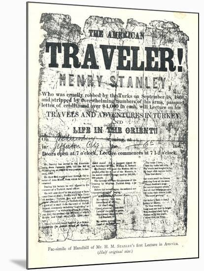 Henry M.Stanley, Handbill from Lecture Tour in America-null-Mounted Giclee Print