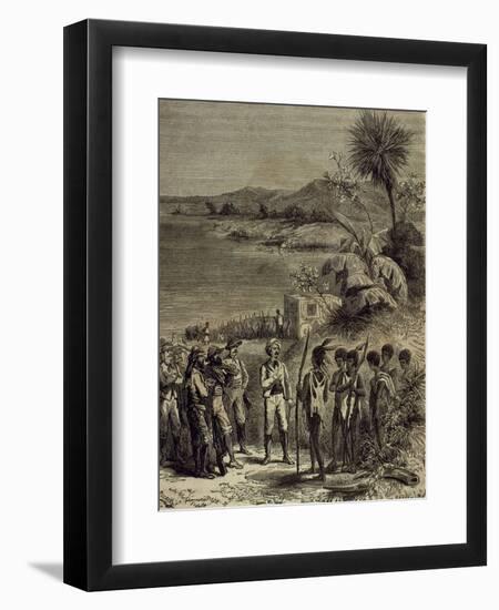 Henry Morton Stanley (1841-1904) and David Livingstone (1813-1873) on Lake Ngami.-null-Framed Premium Giclee Print