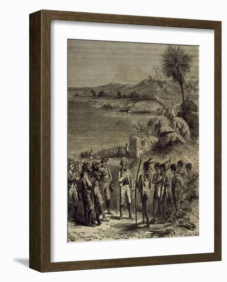 Henry Morton Stanley (1841-1904) and David Livingstone (1813-1873) on Lake Ngami.-null-Framed Giclee Print