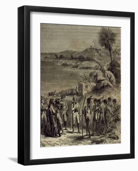 Henry Morton Stanley (1841-1904) and David Livingstone (1813-1873) on Lake Ngami.-null-Framed Giclee Print