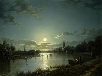 Full Moon on the River at Brentford-Henry Pether-Framed Giclee Print