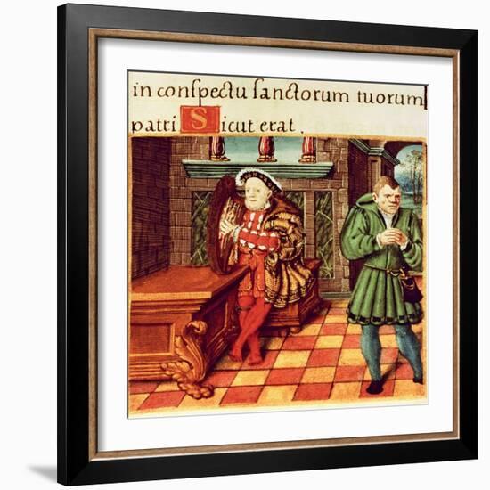 Henry VIII Playing a Harp with His Fool Wil Somers, from the King's Psalter-null-Framed Giclee Print