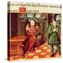 Henry VIII Playing a Harp with His Fool Wil Somers, from the King's Psalter-null-Stretched Canvas