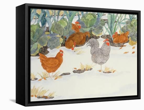 Hens in the Vegetable Patch-Linda Benton-Framed Stretched Canvas