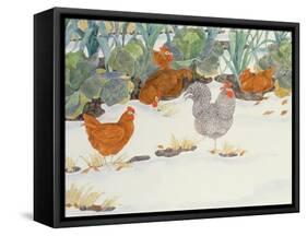 Hens in the Vegetable Patch-Linda Benton-Framed Stretched Canvas