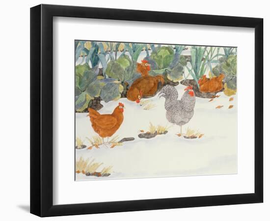 Hens in the Vegetable Patch-Linda Benton-Framed Giclee Print