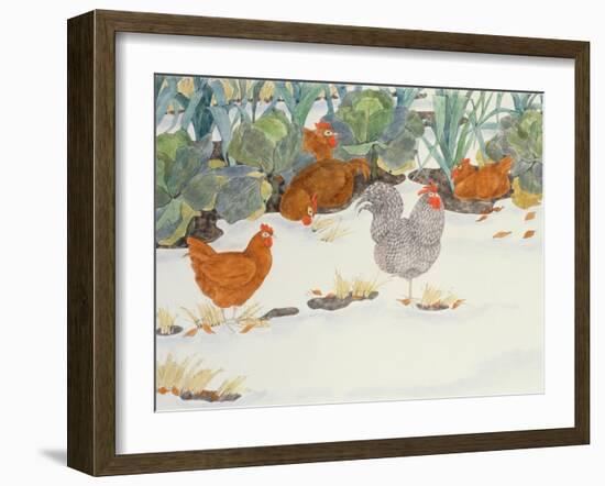 Hens in the Vegetable Patch-Linda Benton-Framed Giclee Print