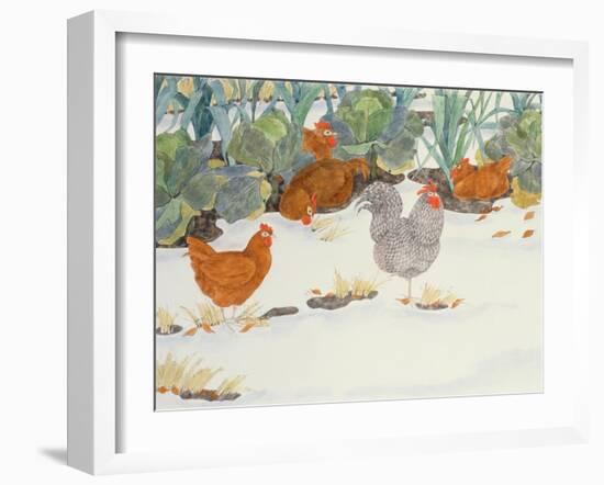 Hens in the Vegetable Patch-Linda Benton-Framed Giclee Print