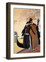 Her and Him, Fashion Illustration, 1921 (Pochoir Print)-Georges Barbier-Framed Giclee Print