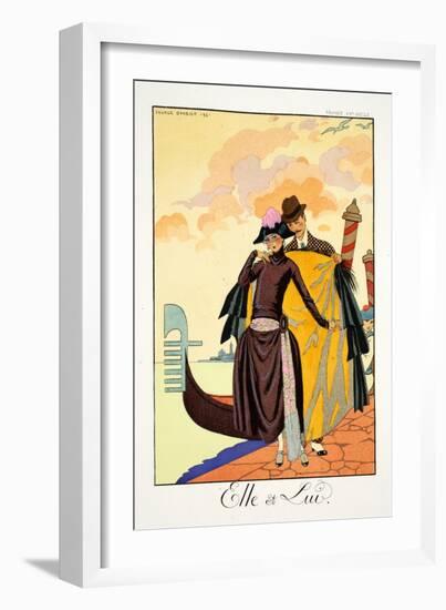 Her and Him, from 'Falbalas and Fanfreluches, Almanach des Modes Présentes,-Georges Barbier-Framed Giclee Print