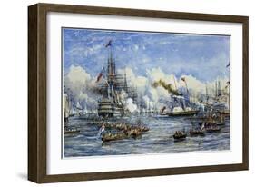 Her Majesty's Visit to the Flagship on August 11, 1853, Showing the Ships 'Duke of Wellington' and-William Adolphus Knell-Framed Giclee Print