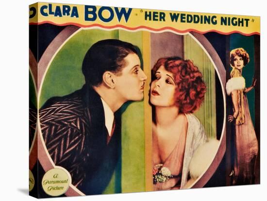 HER WEDDING NIGHT, l-r: Ralph Forbes, Clara Bow on lobbycard, 1930-null-Stretched Canvas