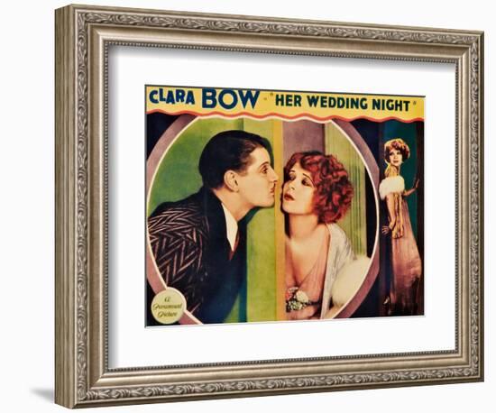 HER WEDDING NIGHT, l-r: Ralph Forbes, Clara Bow on lobbycard, 1930-null-Framed Art Print