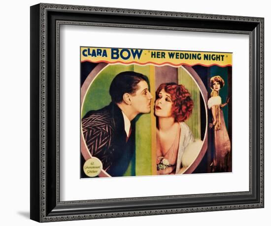 HER WEDDING NIGHT, l-r: Ralph Forbes, Clara Bow on lobbycard, 1930-null-Framed Art Print