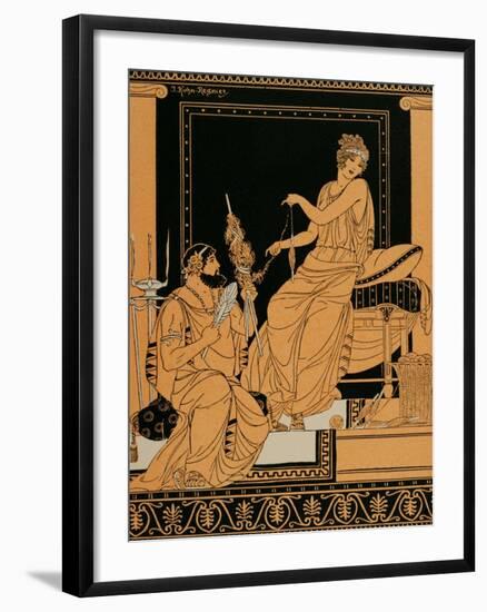 Heracles and Omphale. Drawing by J. Kuhn Regnier-null-Framed Giclee Print