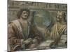 Heraclitus and Democritus from a Fresco Originally in the "Sala Dei Baroni" of Palazzo Panigarola-Donato Bramante-Mounted Giclee Print