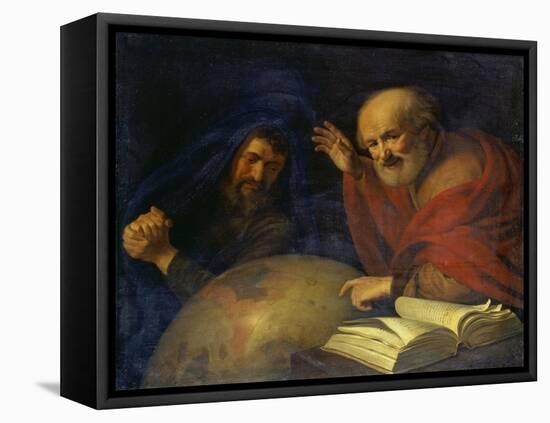 Heraclitus and Democritus with a Globe Depicting South America-Hendrick Bloemaert-Framed Stretched Canvas