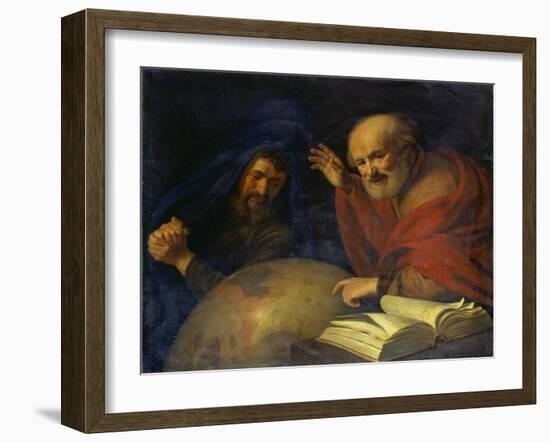 Heraclitus and Democritus with a Globe Depicting South America-Hendrick Bloemaert-Framed Giclee Print