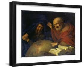 Heraclitus and Democritus with a Globe Depicting South America-Hendrick Bloemaert-Framed Giclee Print